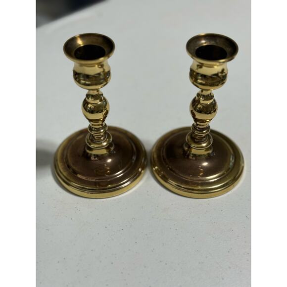 Vintage Heavy Brass 5" Candlesticks Tapers Set/ 2 - Picture 2 of 6